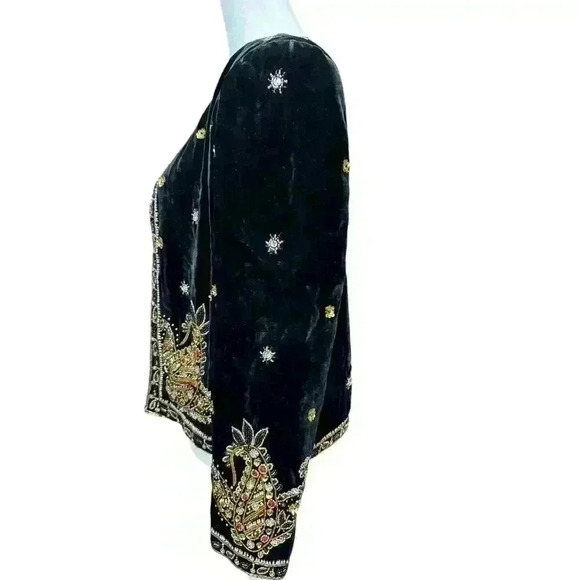 LESLIE FAY Black Velvet Evening Jacket with exquisite Beading and jewels  Size S - Picture 9 of 16